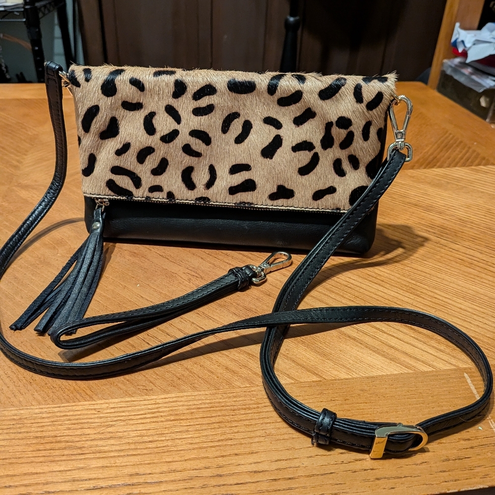 Genuine Leather Boutique Leopard Print RFID Crossbody Bag